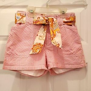 EUC Tommy Hilfiger Girl's 12 Striped/Floral Belted Shorts with Pockets